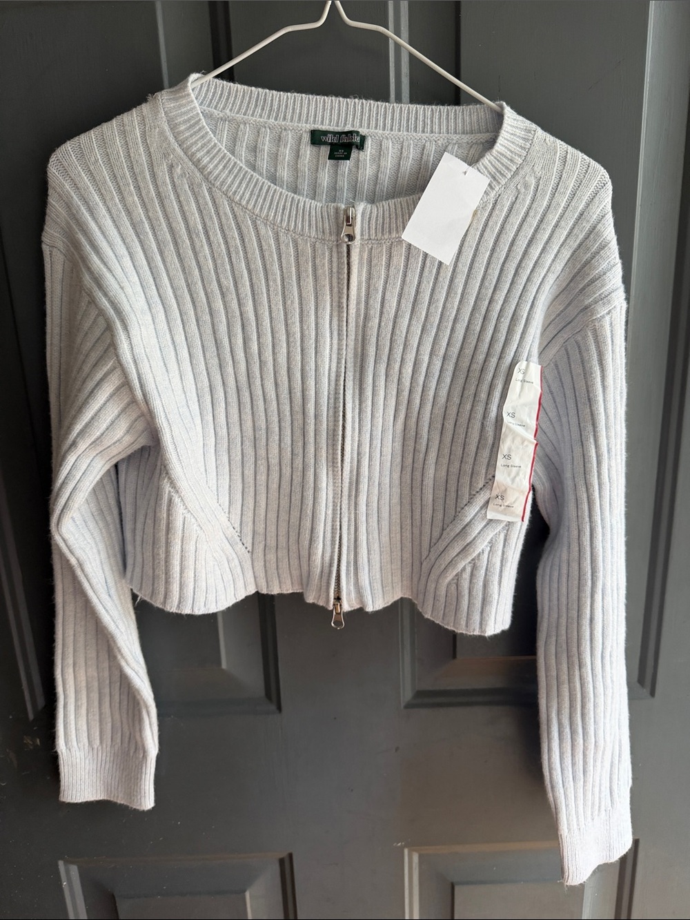 wild fable Light Gray Ribbed Zip Cropped Cardigan